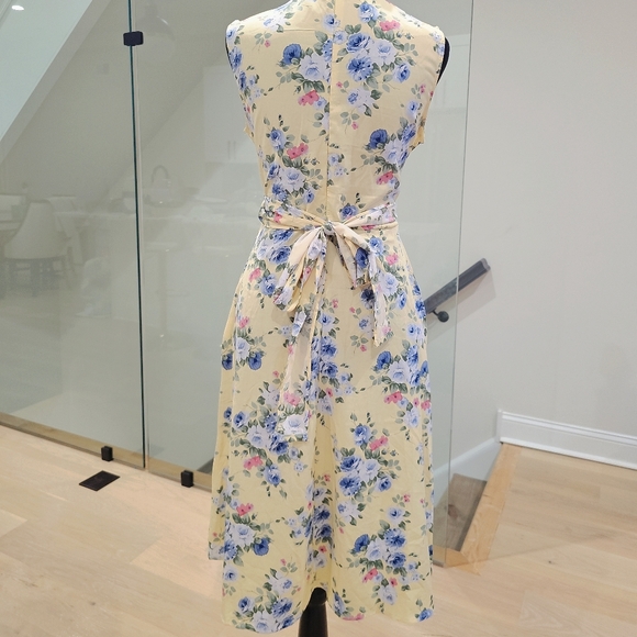Yellow Sleeveless Floral Wrap Midi Dress Silk - Picture 4 of 6